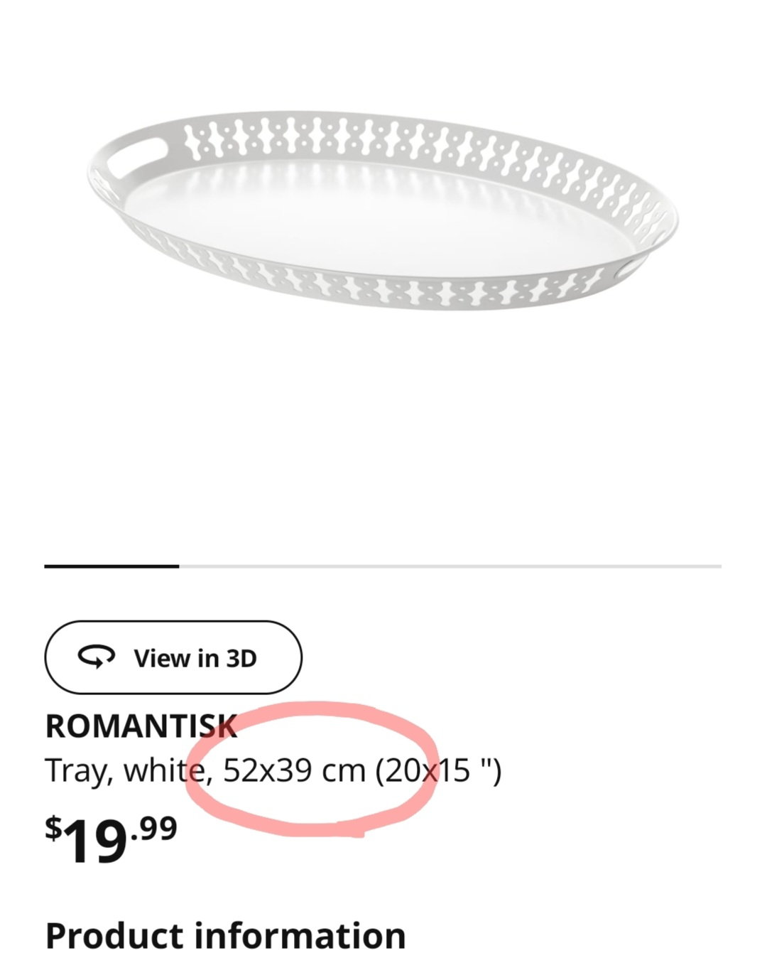 IKEA ROMANTISK White Serving Tray - NEW!! - photo 3