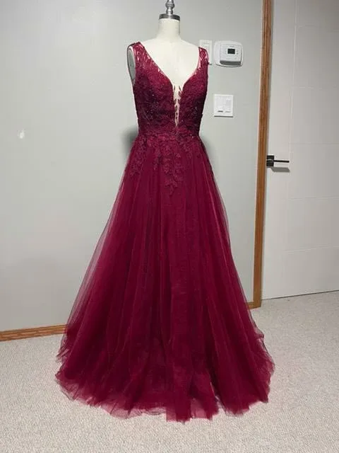Stunning Burgundy A-Line Formal Gown image indicator(3)