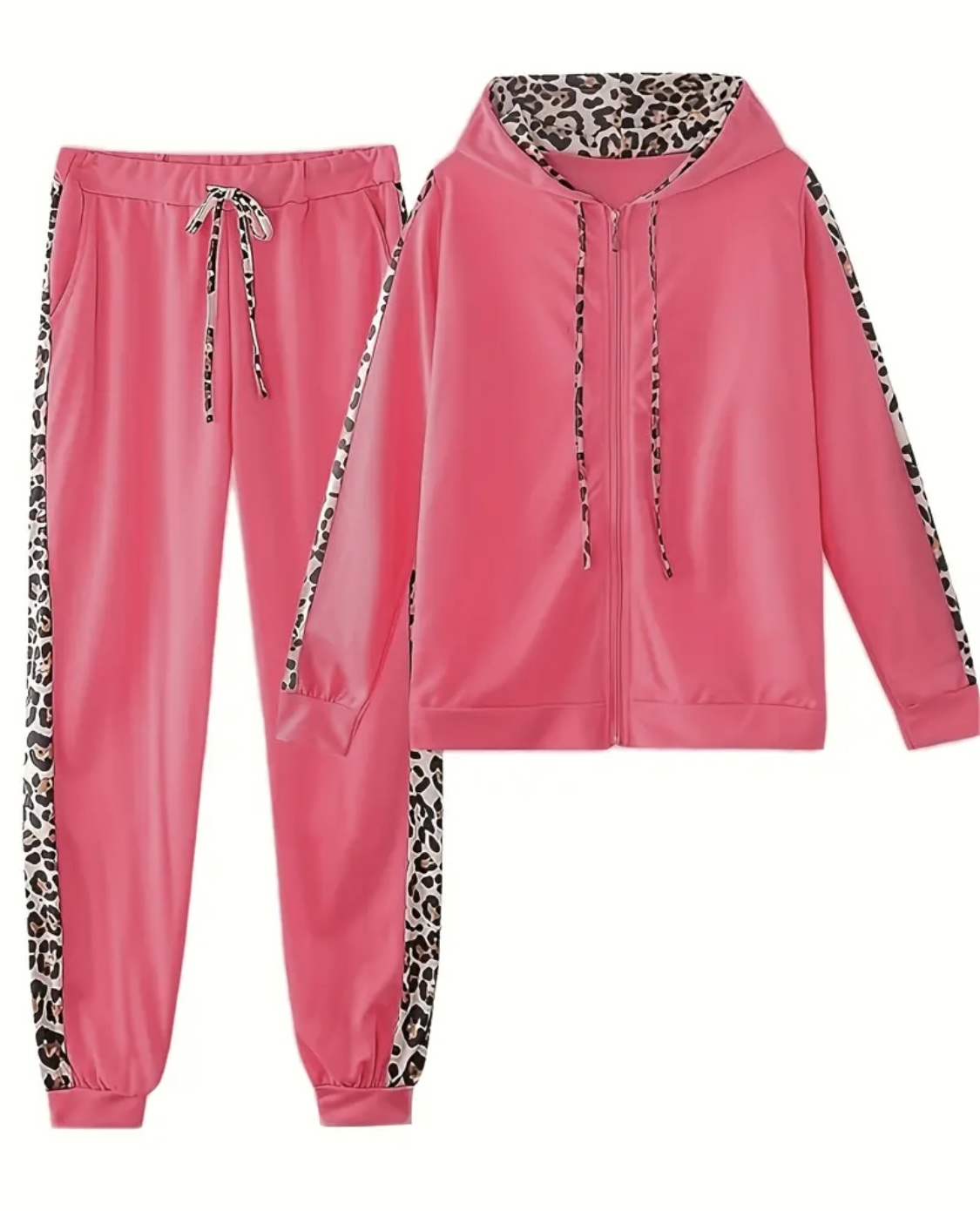 Pink Leopard Print Two-Piece Tracksuit