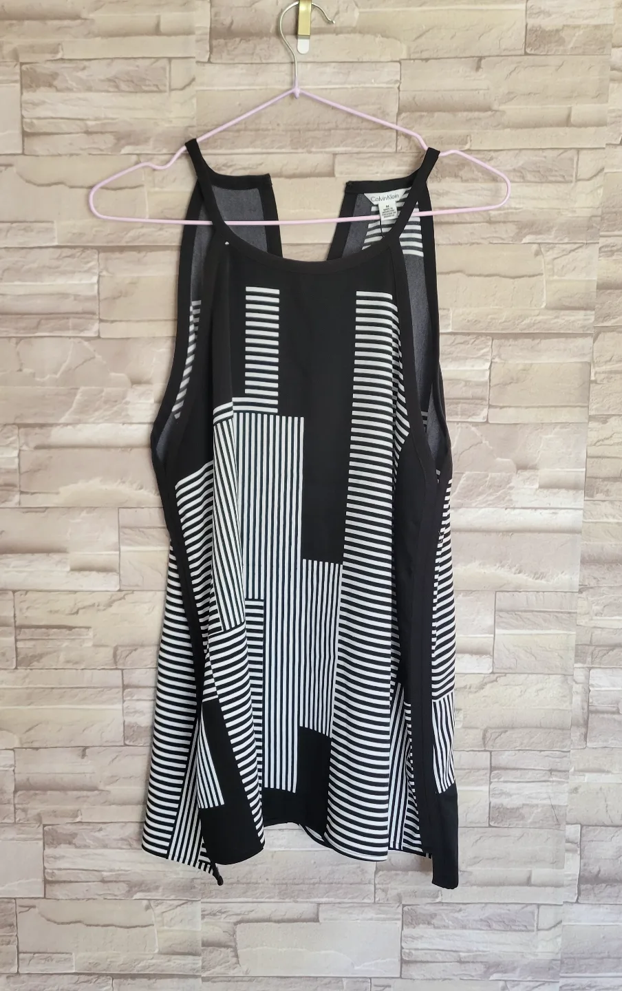 Calvin Klein Black and White Striped Sleeveless Top thumbnail