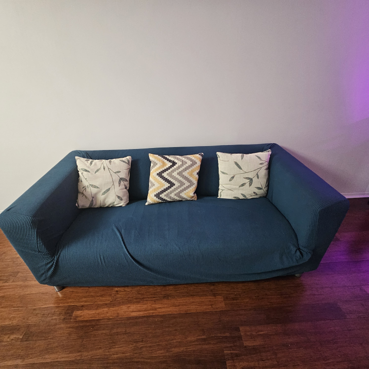 Teal Sofa with Three Throw Pillows 🥕💚