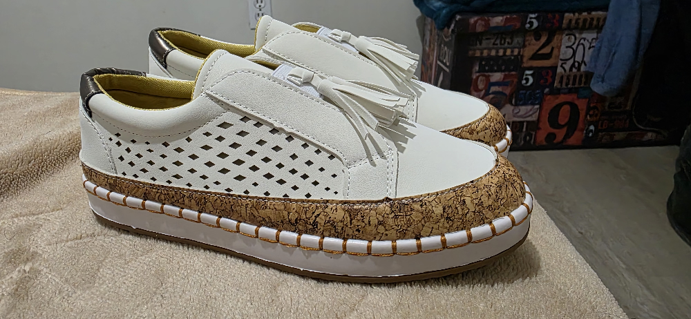 Women's White Platform Sneakers with Cork Detail - photo 2