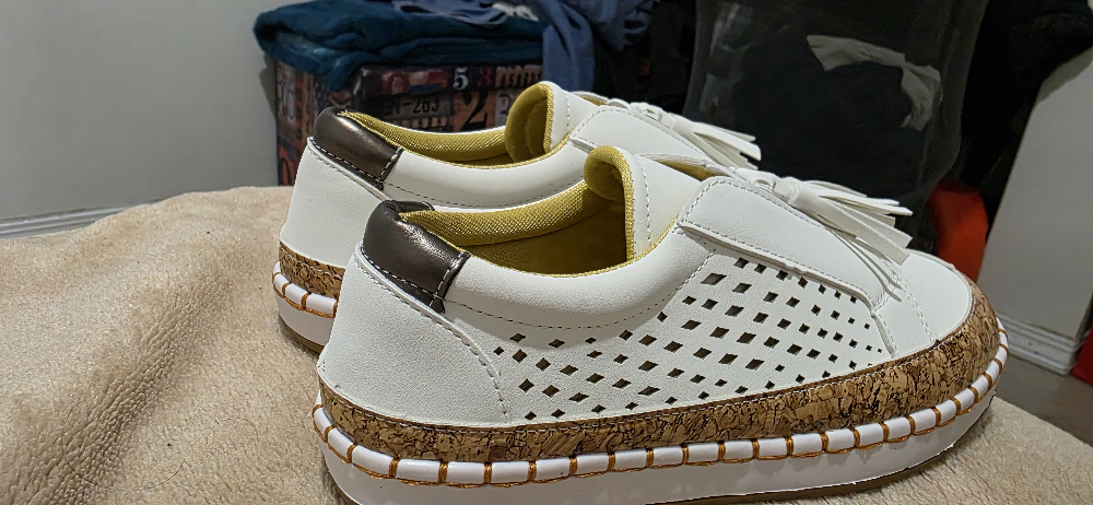 Women's White Platform Sneakers with Cork Detail - photo 3