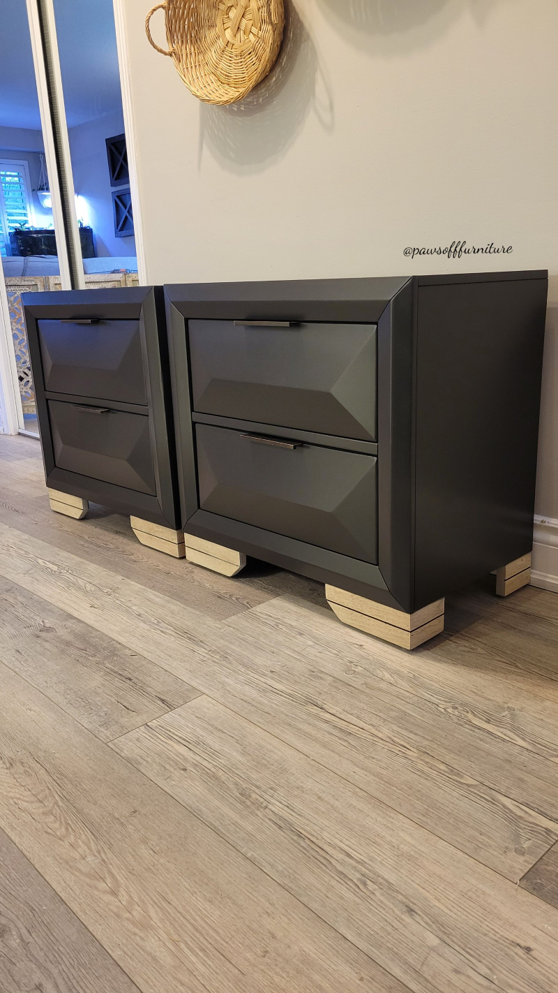 Pair of Black Nightstands light wood accents - photo 2