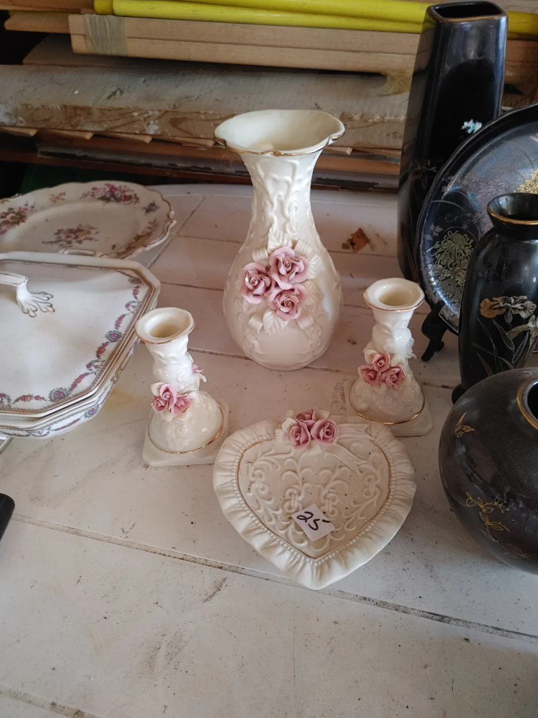 Vintage Porcelain Rose Decor Set 💚 thumbnail