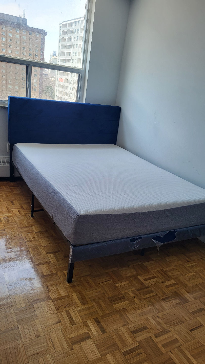Queen Mattress and Frame Set - Blue Velvet Headboard - photo 3