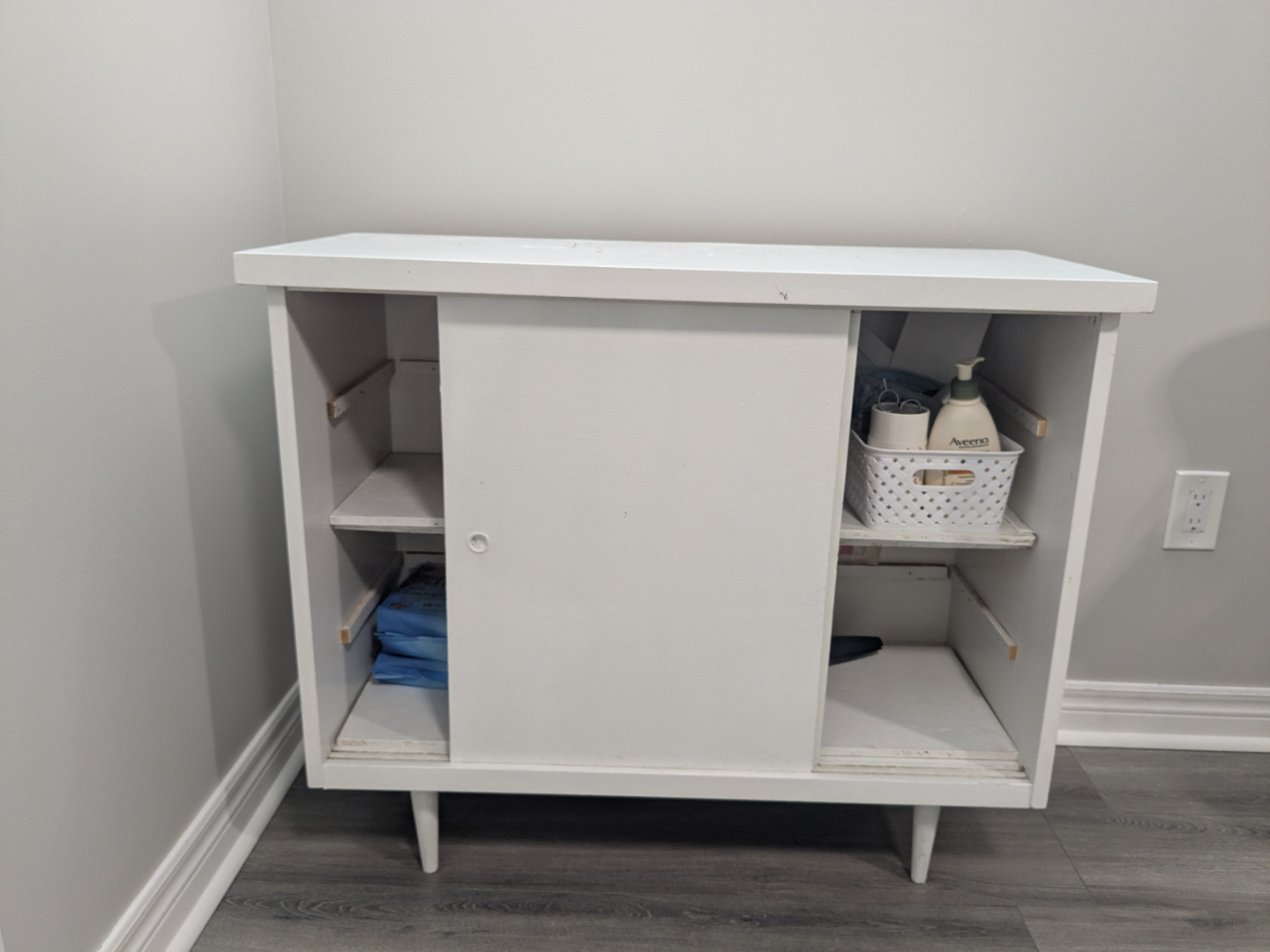 White Sliding Door Cabinet, Solid Wood - photo 2