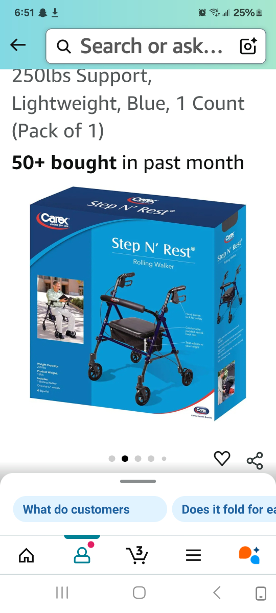 Navy blue Step N' Rest Rolling Walker - Blue, 250lb Support - photo 2