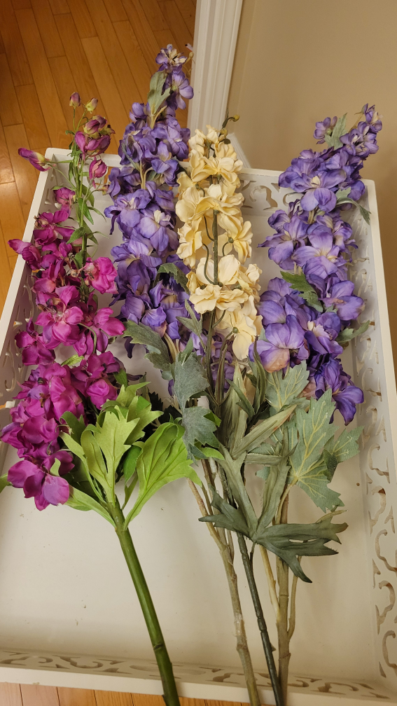 6LongStem Silk Delphinium RealisticFullLooking InPurple&Fushia