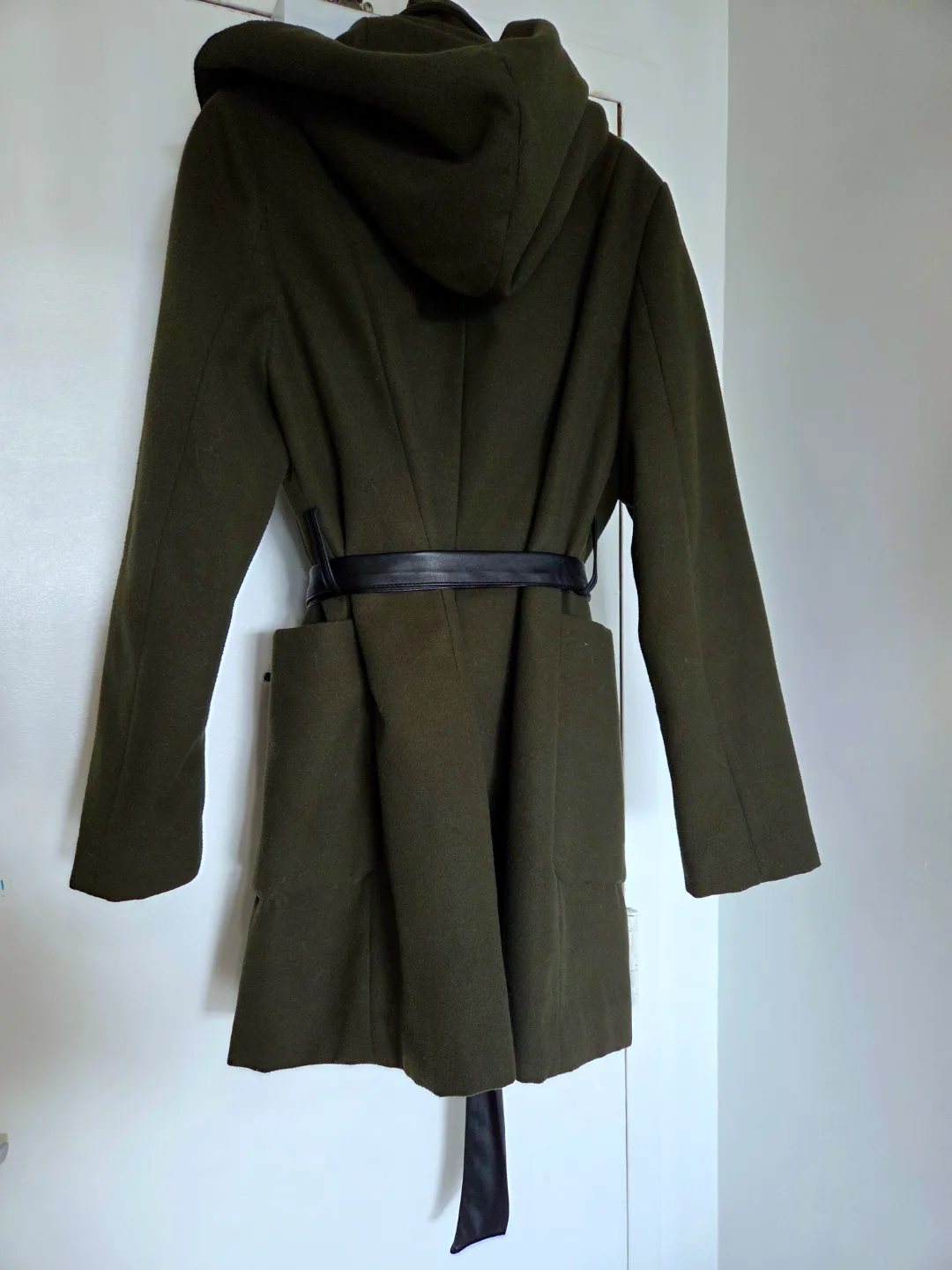 Women's Olive Green Hooded Coat with Belt image indicator(4)