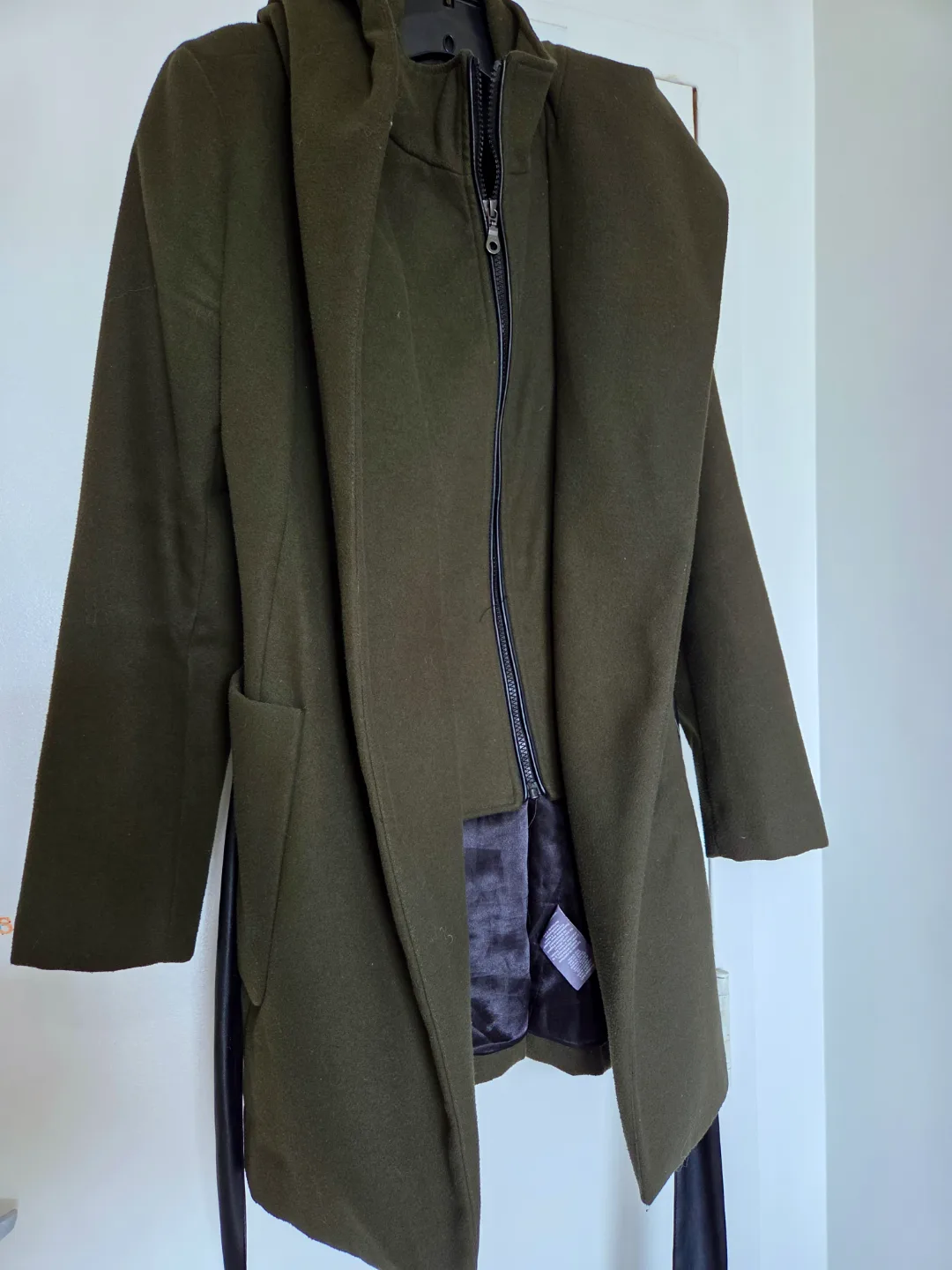 Women's Olive Green Hooded Coat with Belt image indicator(6)