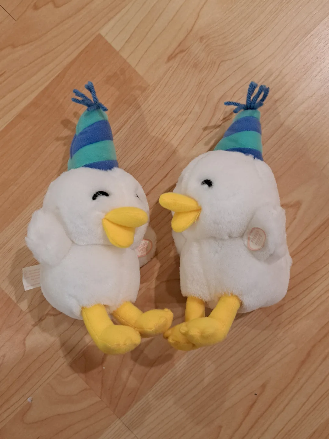 Pair of 6" White Duck Plush Toys with Party Hats image indicator(4)