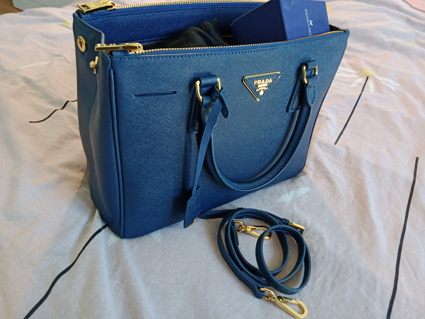 Genuine Leather Navy Blue Tote Bag
