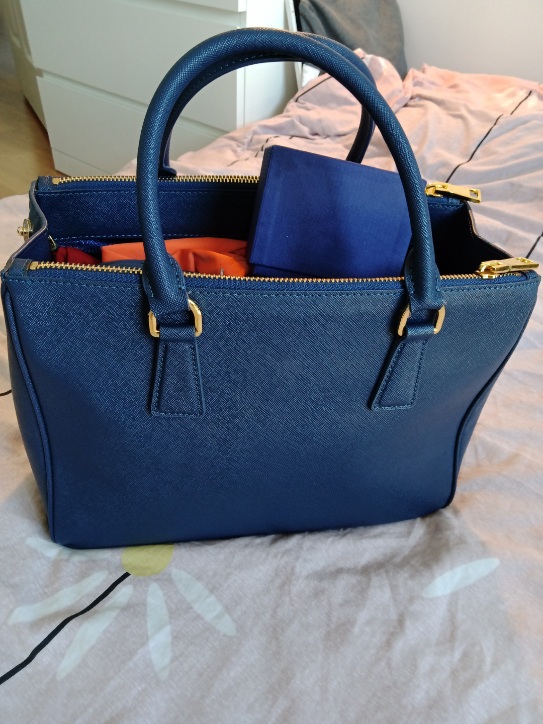 Genuine Leather Navy Blue Tote Bag - photo 3