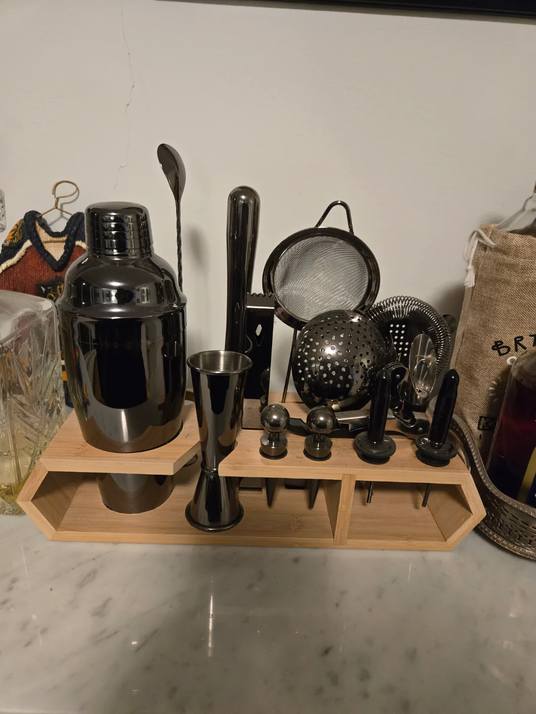 Mixkit 12-Piece Cocktail Shaker Set with Bamboo Organizer thumbnail