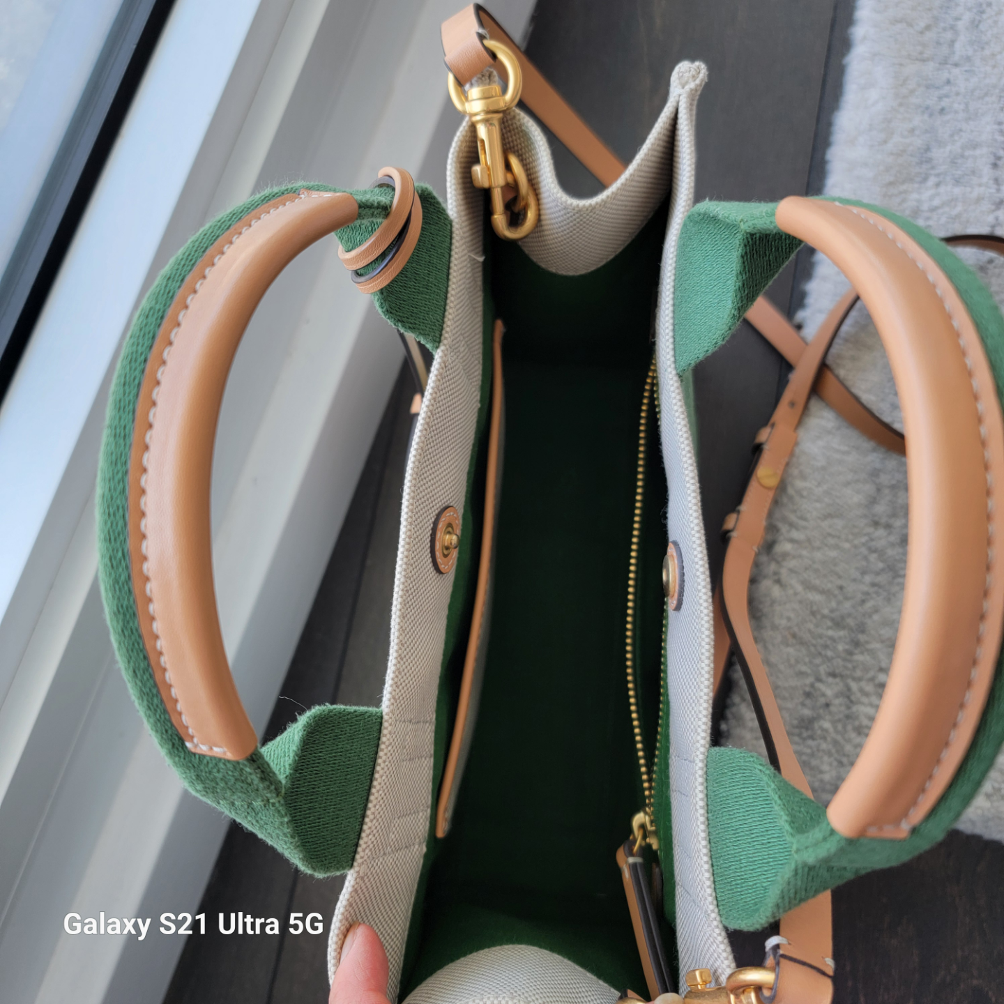 Tory Burch Ella Canvas Tote Bag - Green & Beige - photo 3