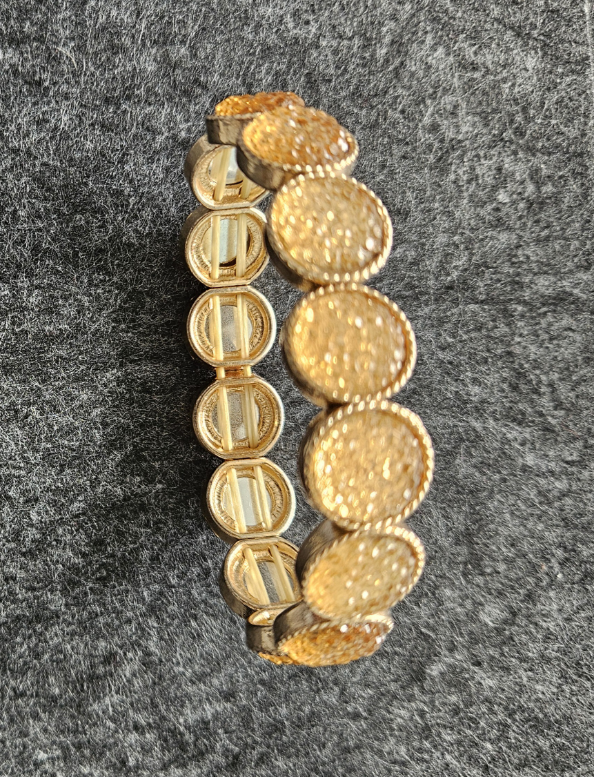 Set of 2 Gold Tone Stretch Bracelet with Amber-Colored Stones