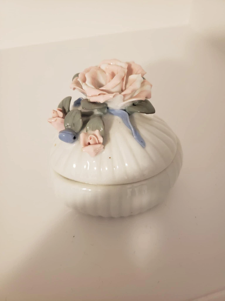 Vintage Porcelain Trinket Box with Roses
