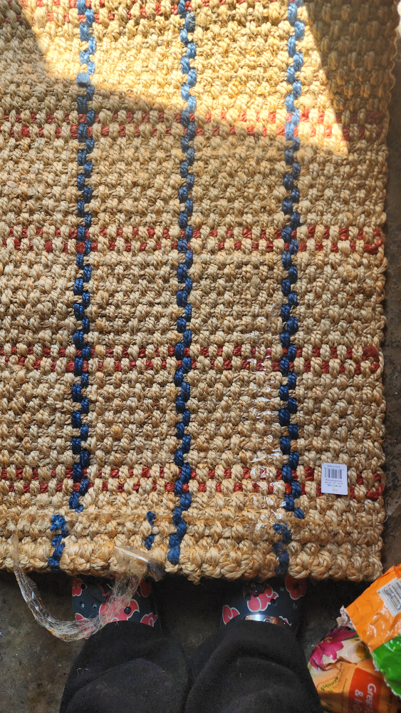 Woven Jute Rug - Natural/Blue/Orange