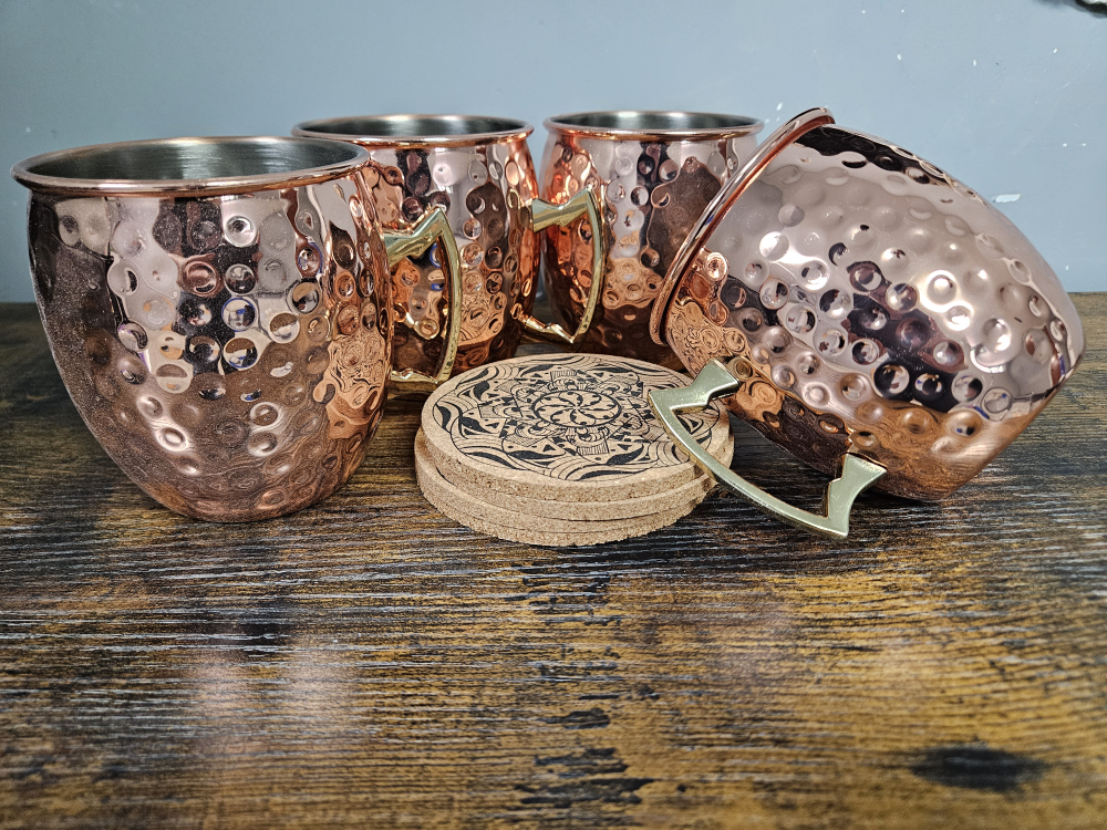 Set of Four Mule Copper Mugs with Coasters - photo 2