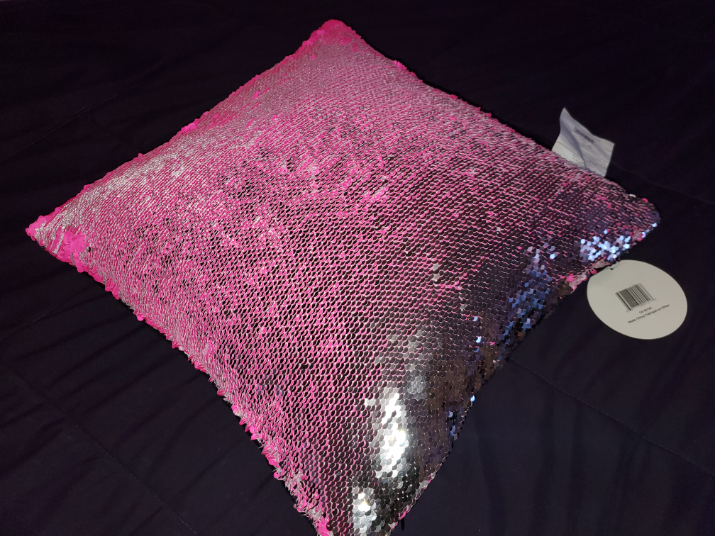 Pink and Silver Reversible Sequin Pillow - New