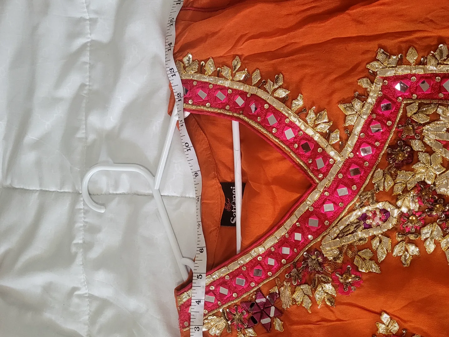Sathangi Orange & Pink Embroidered Shalwar Kameez Suit image indicator(4)