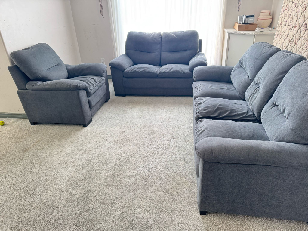 Grey Fabric Sofa Set - 2 Armchairs & Love Seat