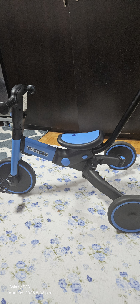 Kids' Tricycle with Push Handle - Blue and Black - photo 2