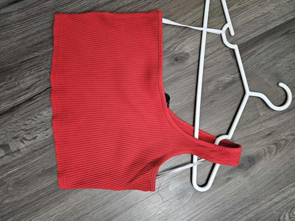 Red SHEIN One Shoulder Ribbed Crop Top
