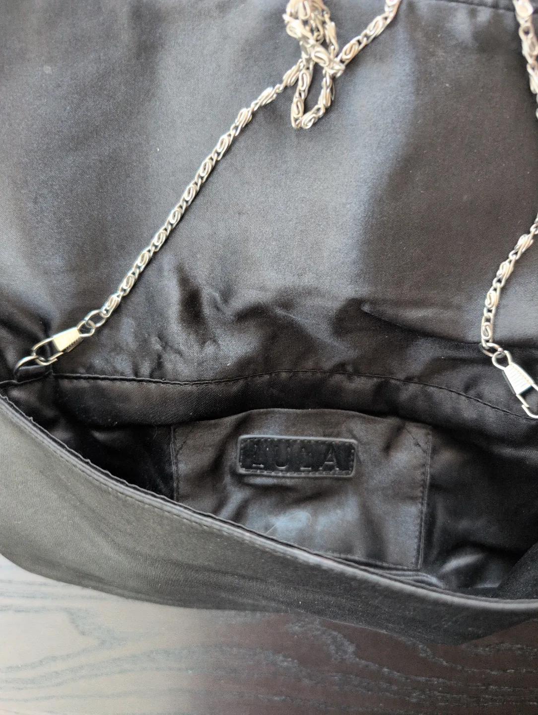 Black Satin Rose Clutch with Chain Strap image indicator(4)