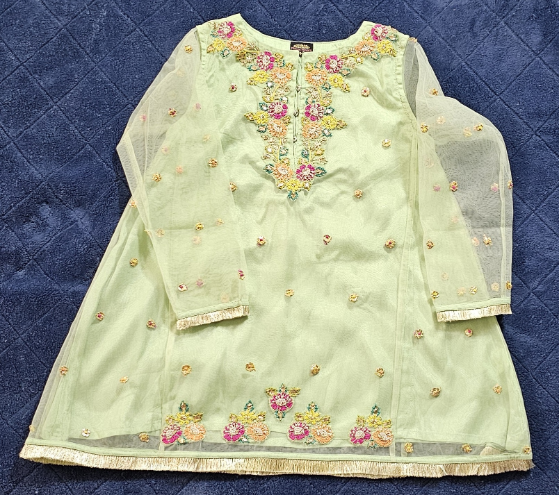 Girls' Pastel Green Embroidered garara Set with Dupatta - photo 3