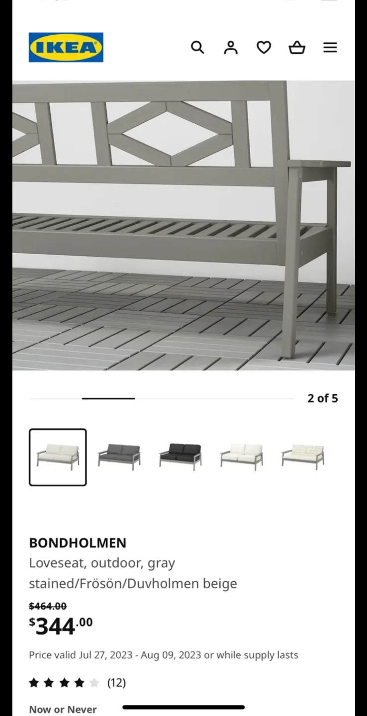 IKEA Bondholmen Outdoor Sofa Frame (2-Seater) – Great Condition image indicator(2)