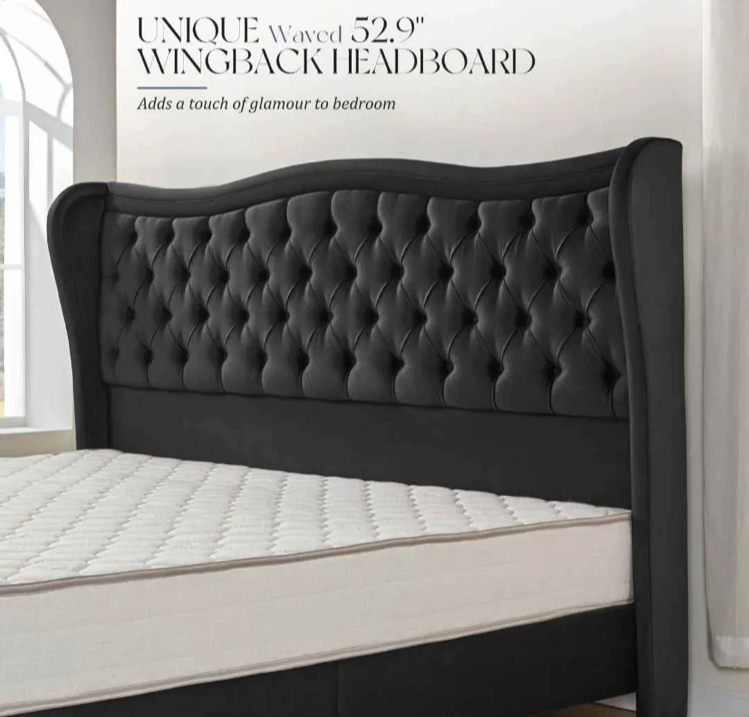 King Size Black Velvet Wingback Bed Frame image indicator(4)