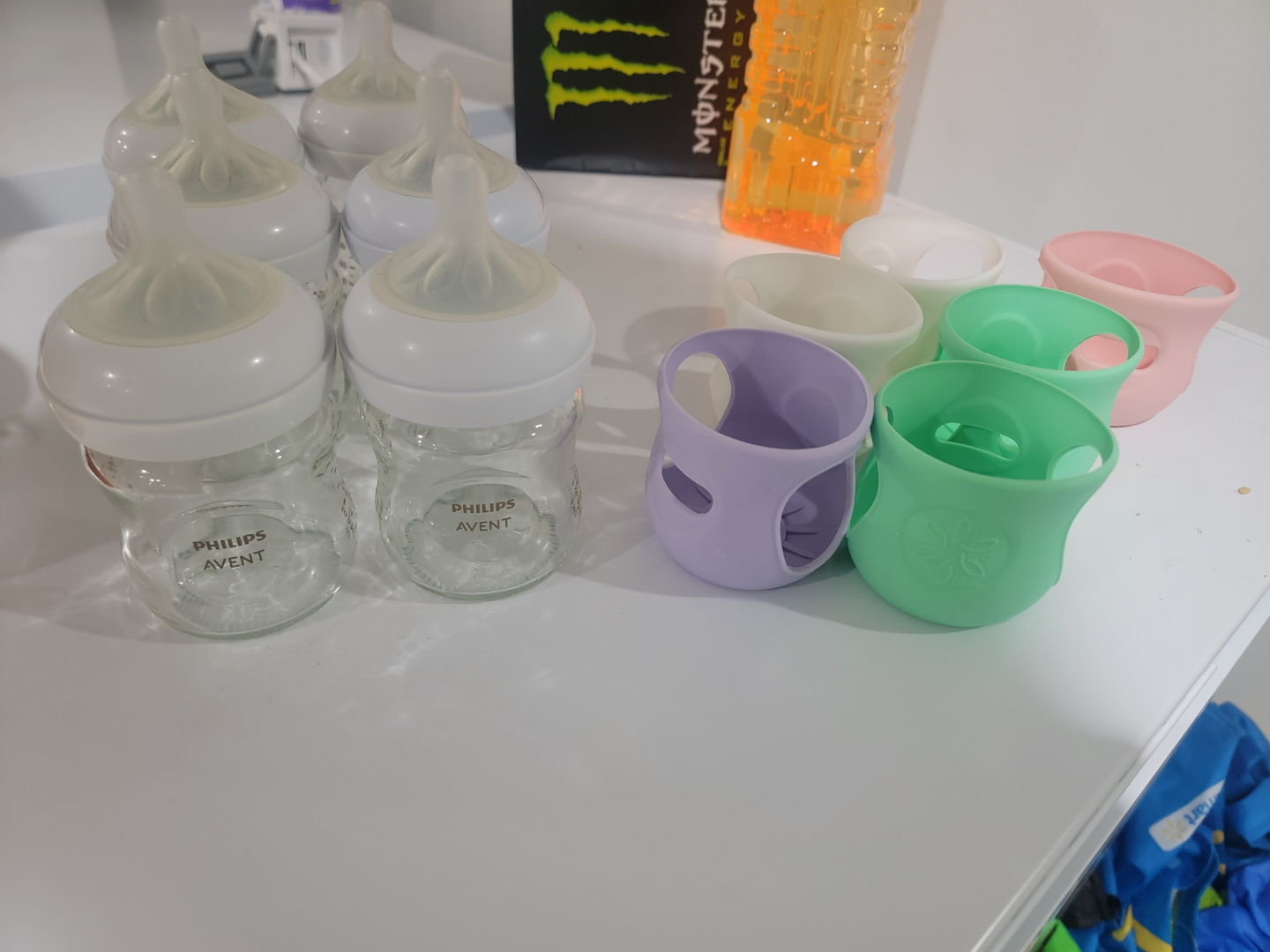 Avent glass baby bottles with silicone sleeves