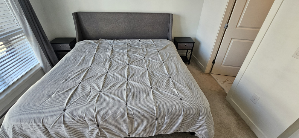 Grey Wingback Bed Frame & 2 Nightstands