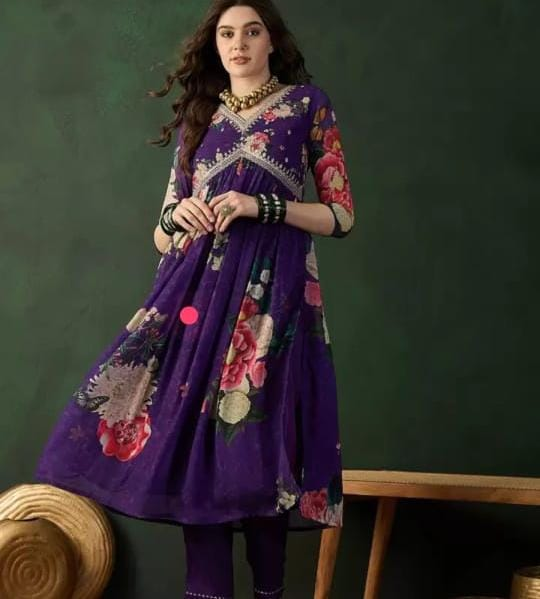 Gorgeous Purple Floral Kurti Set