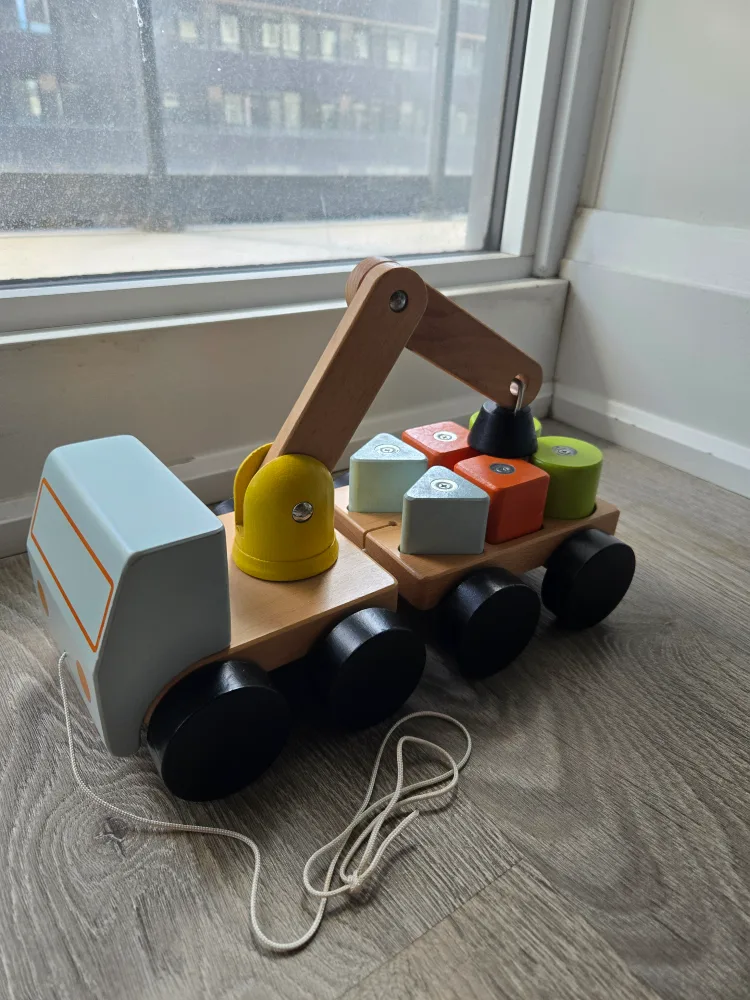 Wooden Toy Crane Truck with Coloured Blocks thumbnail