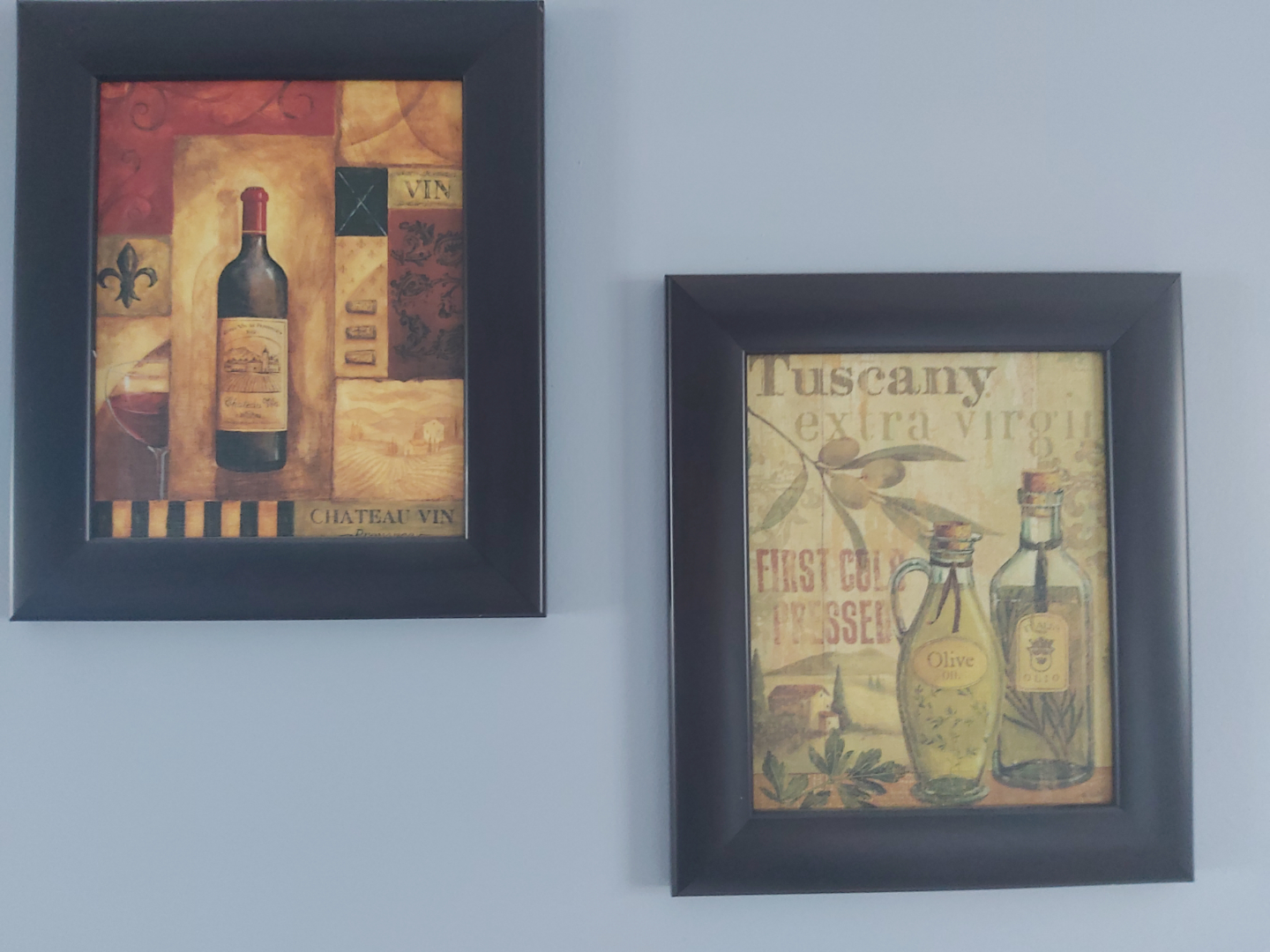 Pair of Framed Wine and Olive Oil Prints