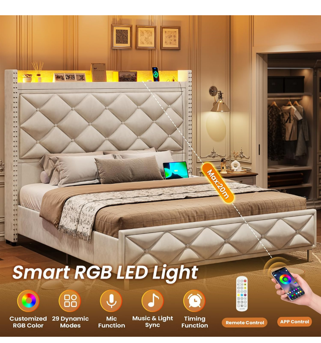 Modern LED Bed Frame with Nightstands - photo 2