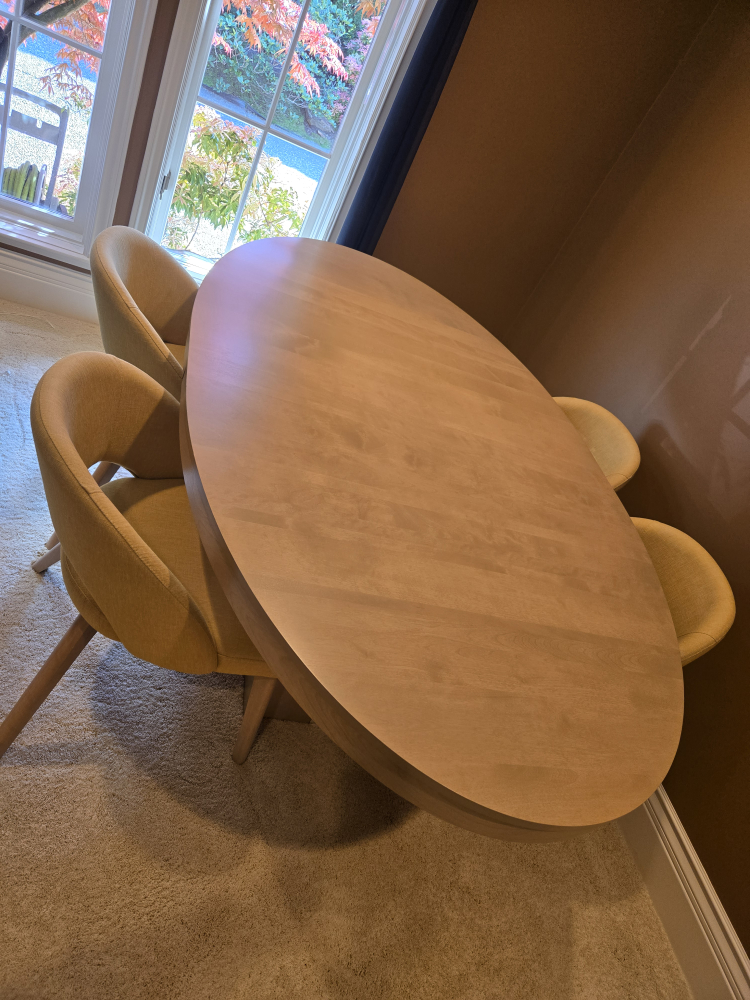 Oval Dining Table and Four Mustard Yellow Chairs