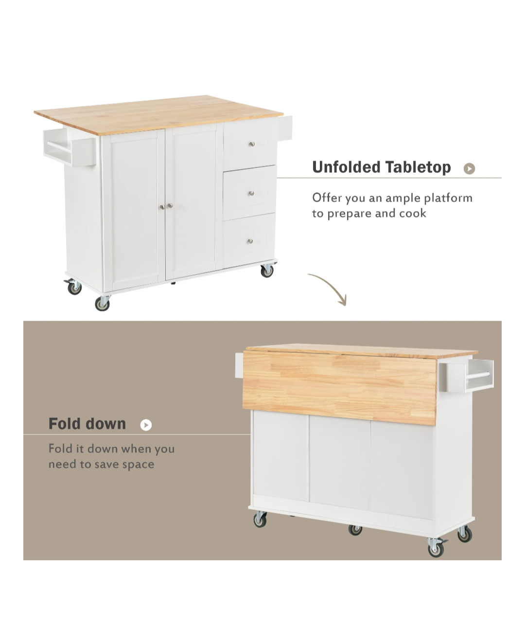 Foldable Kitchen Island Cart with Storage - photo 2