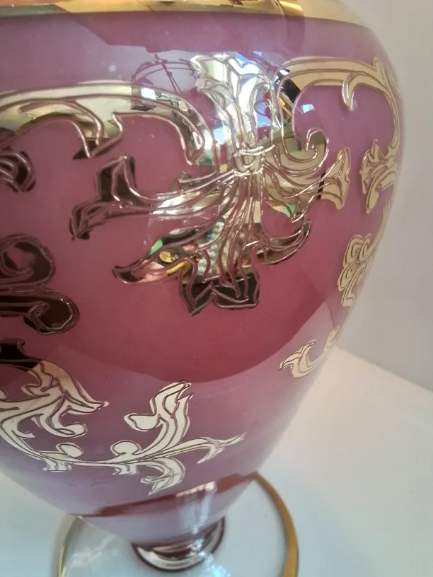 Large Rose Glass Vintage Vase with Gold Accents image indicator(6)