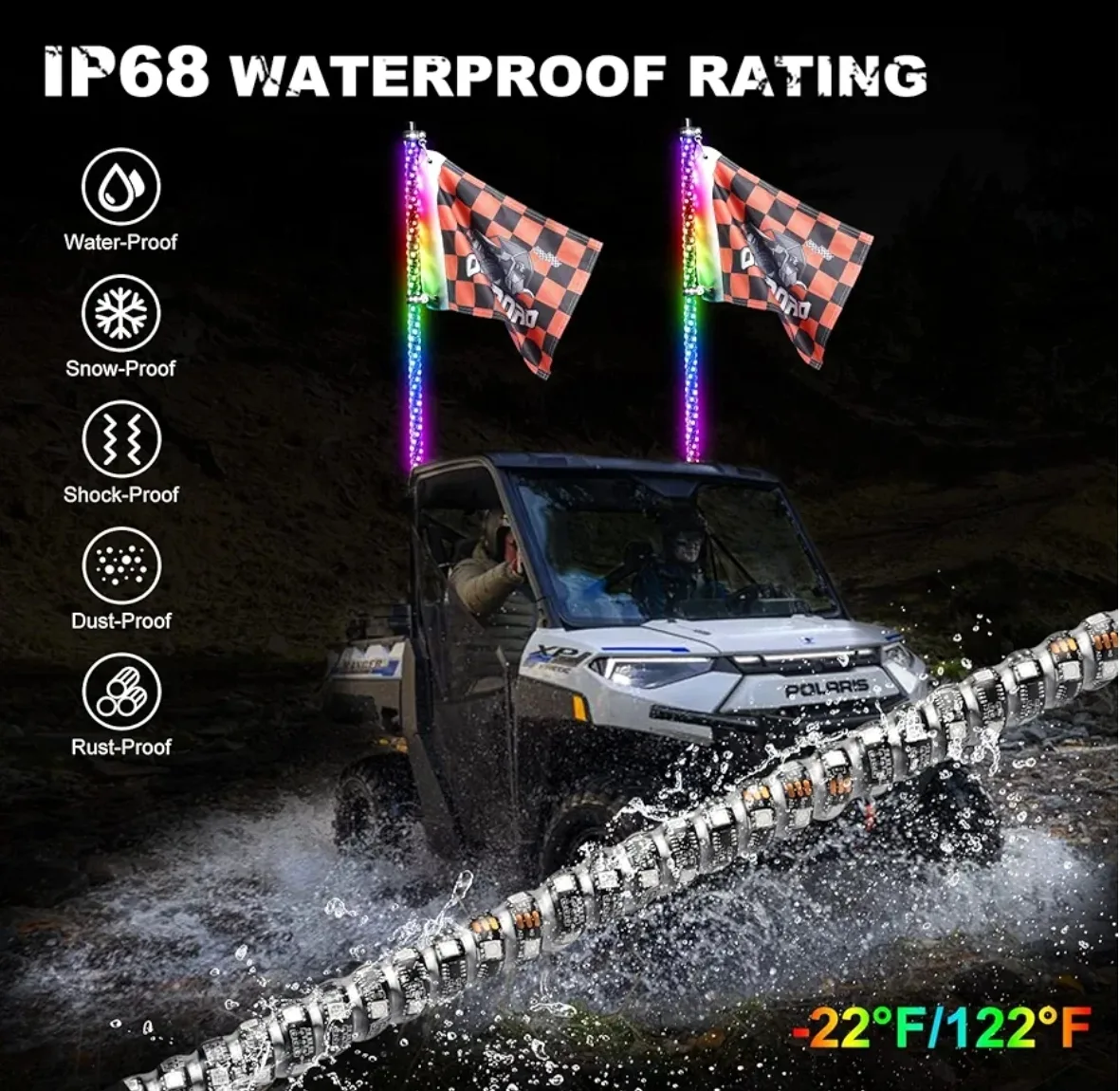 AUTOOMMO RGB LED Whip Lights - 2 Pack, 5ft, 366 Modes image indicator(10)