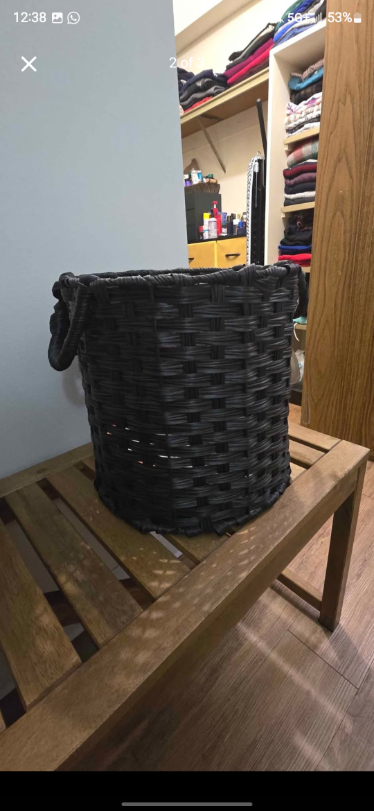 Black woven storage basket with handles - photo 2