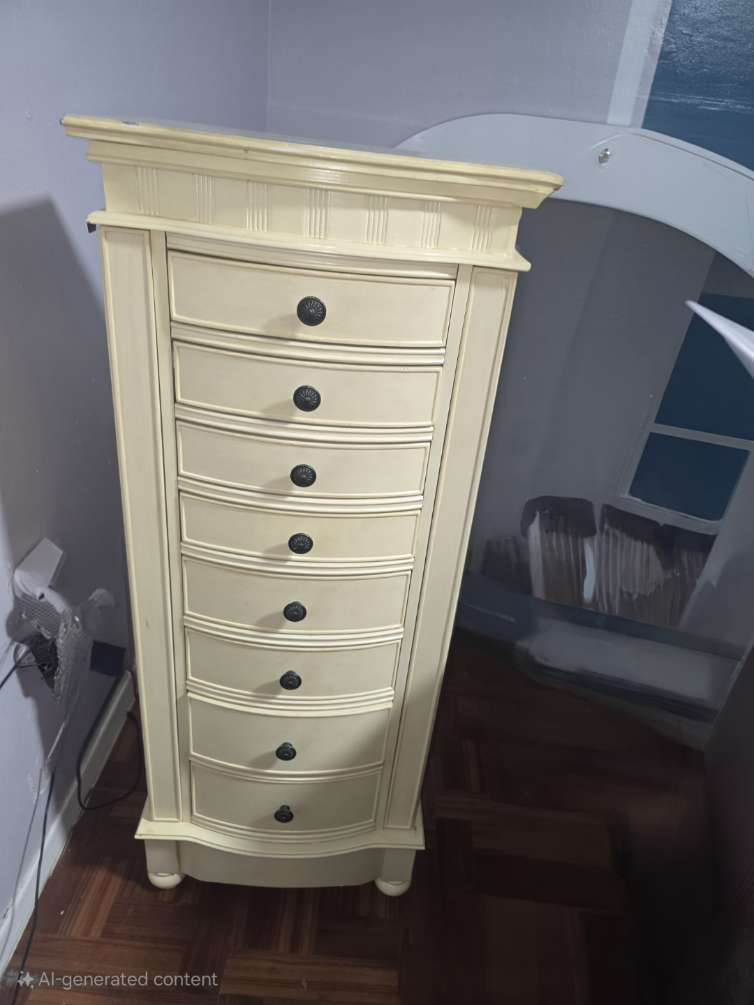 Antique Cream color Wooden Jewelry Armoire