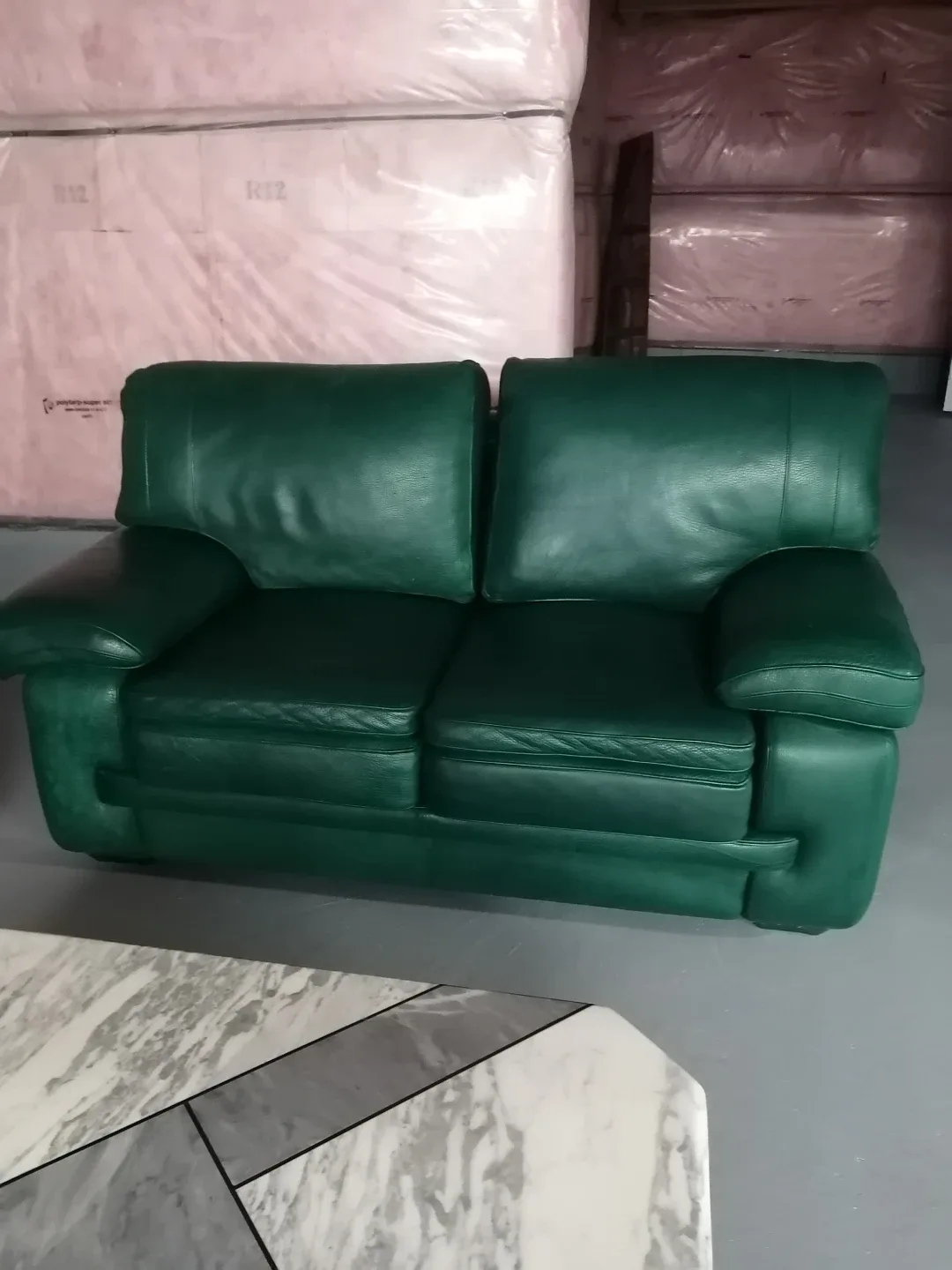 Dark Green Leather Loveseat thumbnail