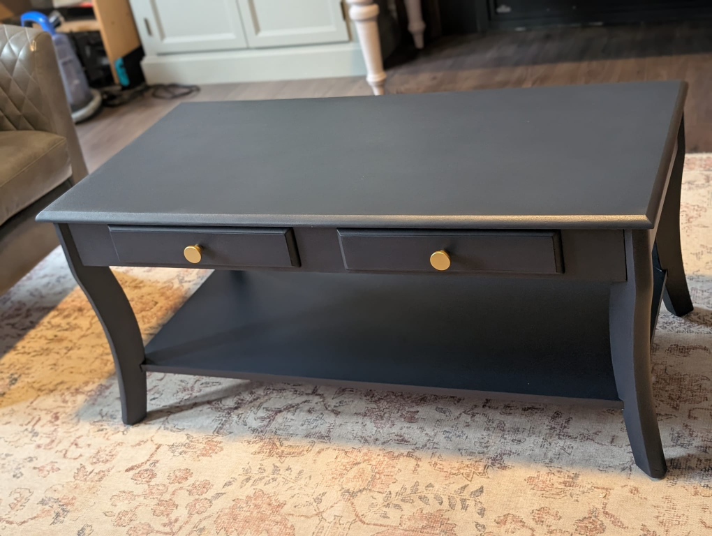 Dark Blue Coffee Table with Two Drawers (sold pending pickup)