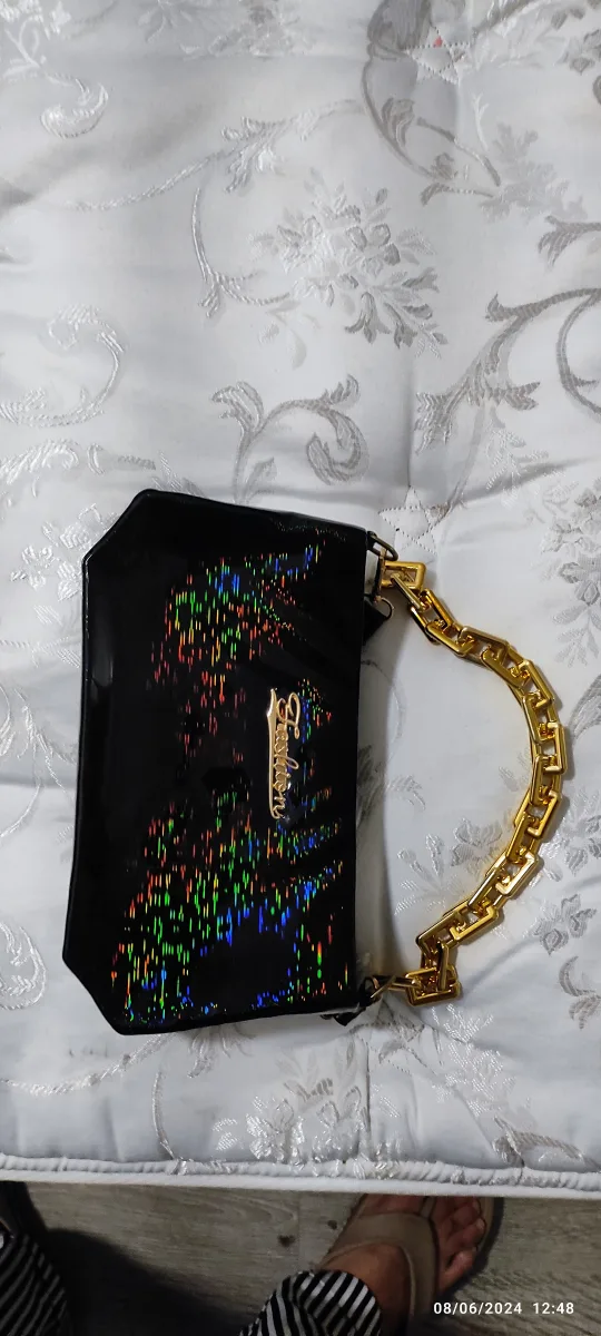 Gorgeous Black Patent Leather Evening Bag with Gold Chain Strap thumbnail