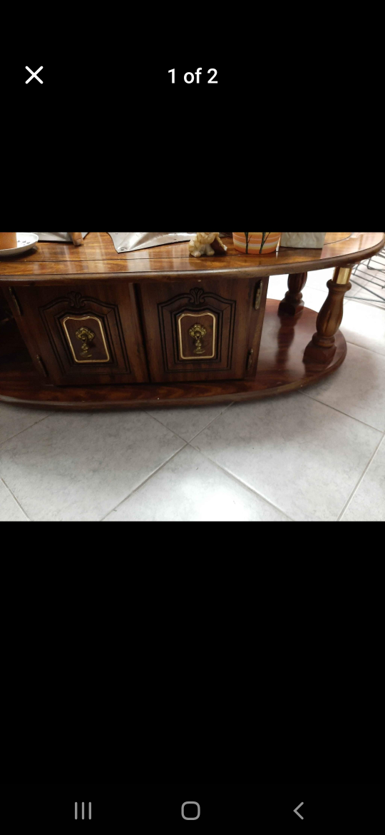 Vintage Oval Wood Coffee Table with Storage - photo 2