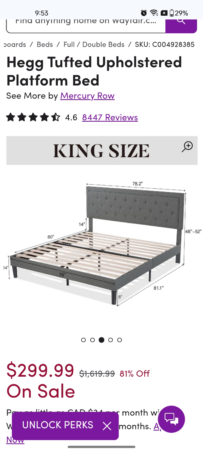 brand new Grey Upholstered Bed Frame